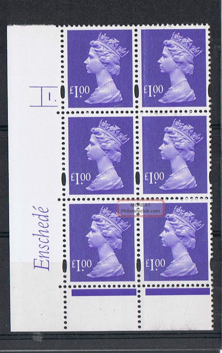Gb Machin £1.  00 Blue - Violet X 6 Enshede Corner Cylinder Block (1.  With Dot) Elizabeth II photo