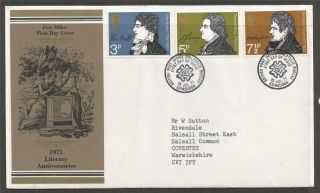 Gb.  1971 Literary Anniversaries.  Fdc With Philatelic Bureau Postmark.  A9a71 photo