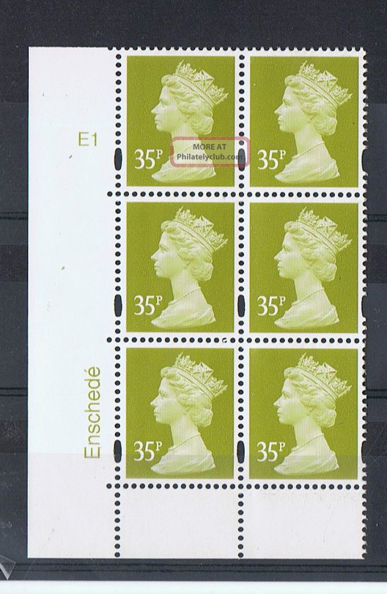 Gb Machin 35p Yellow X 6 Enschede Corner Cylinder Block (e1 No Dot) Elizabeth II photo