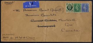 Great Britain 1940 Cover American Consul General Liverpool Forwarded To Canada photo