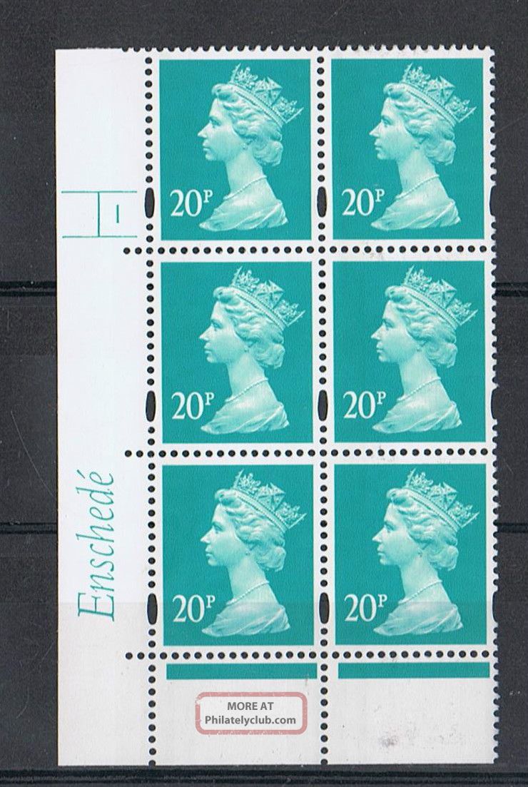 Gb Machin 20p Turquoise - Green 6 Enschede Corner Cylinder Block (1 No Dot) Elizabeth II photo