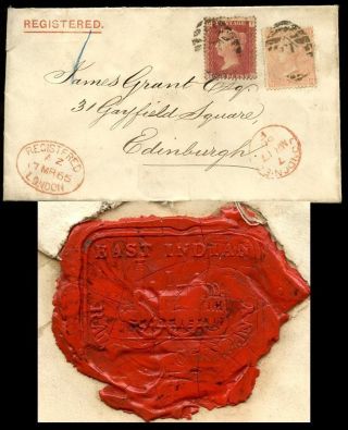 Gb Qv Registered 1866 To Scotland 1d Red + 4d. . .  East Indian Railway Co Seal photo