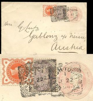 Gb Qv Stationery 1d Pink + Ir Postal Fiscal Uprating To Austria 1894 photo
