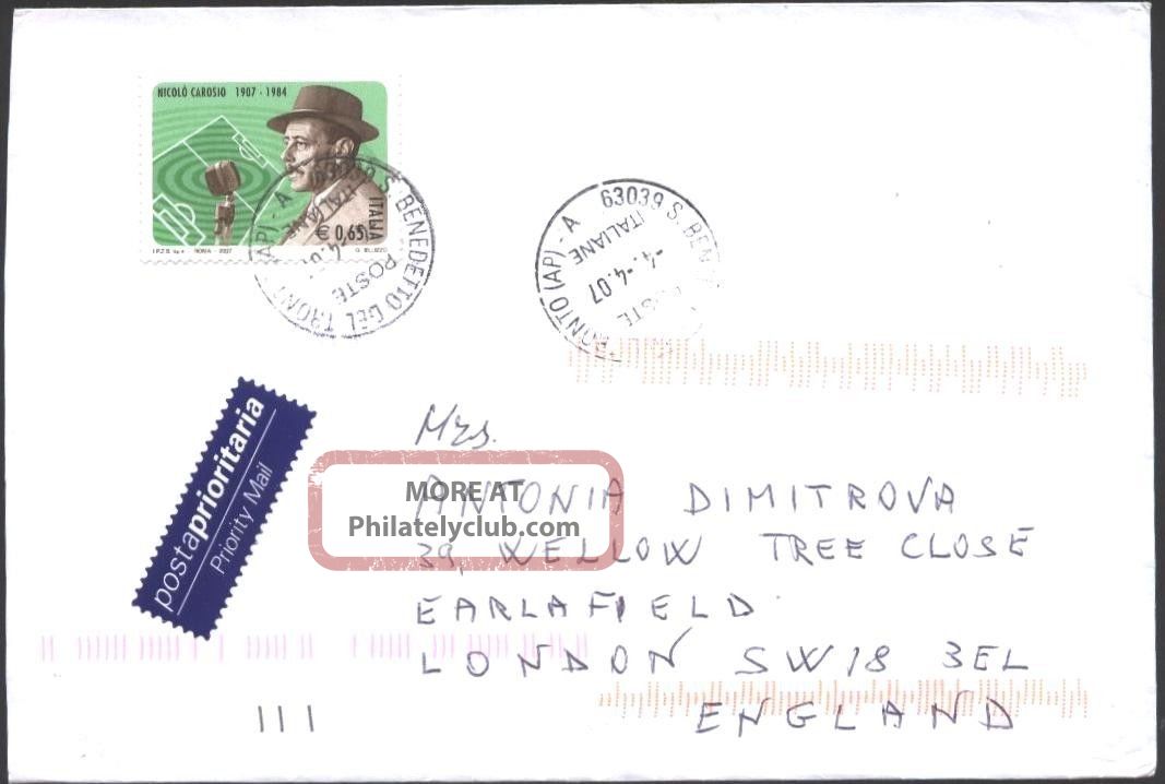 Mailed Cover With Stamp Nicolo Carosio 2007 From Italy To Bulgaria Europe photo