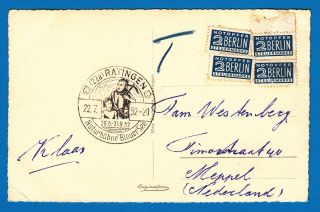 Germany Special Cancel Ratingen Blue Sea 1952 On Card With Postage Due To Meppel photo