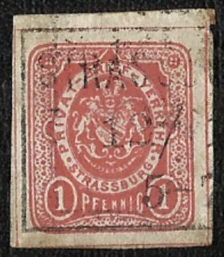 + 1886 Strassburg Alsace France 1pf Red Private Local Stadtpost Imperf.  Bob photo