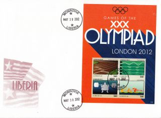 Liberia 2012 Fdc London Olympics 4v Sheet Cover Track Swimming Olympics Games photo