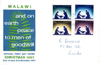 Malawi 21 November 1967 Christmas Illustrated First Day Cover Cds photo