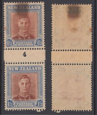 1947 Zealand 1s3d Wmk Sideways Margin ' 4 ' Coil Pair Mm; Sg 687 photo