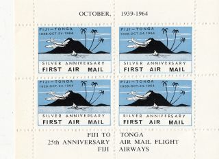 Stamp Fiji To Tonga Silver Anniversary 1st Airmail Cinderella Block 4 Mini Sheet photo