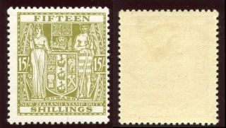 Zealand 1931 Kgv Fiscal 15s Sage - Green Perf 14 Vf.  Sg F157.  Sc Ar58. photo