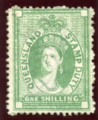 Queensland 1871 Qv Postal Fiscal 1s Green Mlh.  Sg F18. photo