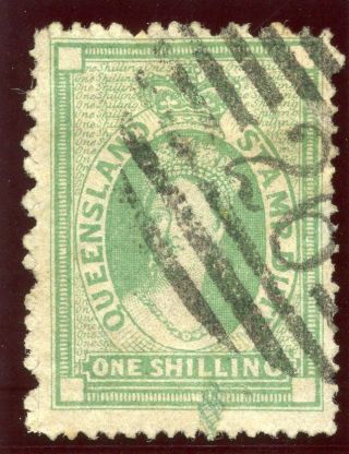 Queensland 1871 Qv Postal Fiscal 1s Green.  Sg F27. photo
