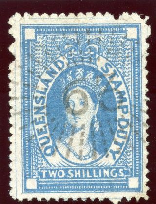 Queensland 1871 Qv Postal Fiscal 2s Blue.  Sg F28. photo