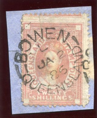 Queensland 1871 Qv Postal Fiscal 20s Rose On Piece.  Sg F23. photo