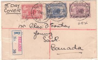 Australia 1934 Kgv Sg150 - 152 Registered Nedlands 1st Day Cover To Canada Rpo photo