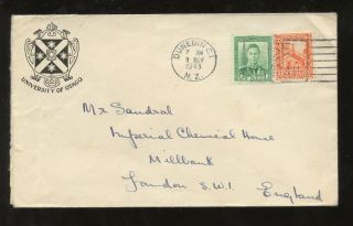 Zealand 1943 Uncensored Cover To England 1d +2d University Of Otago Envelope photo
