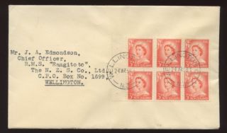 Zealand 1958 Qe2 Booklet Pane Of 6 On Cover To Rms Rangitoto photo