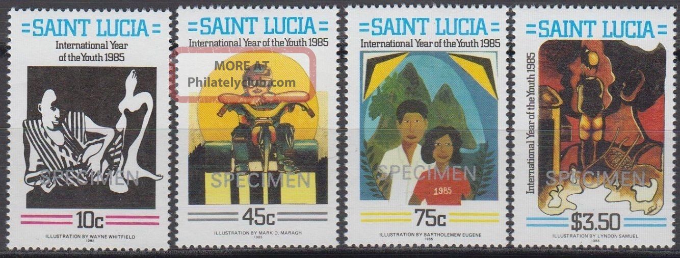 Specimen,  St.  Lucia Sc791 - 4 International Youth Year,  Illustrations Caribbean photo