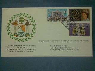 Belize Fdc Silver Jubilee Qeii 3v Stamp 1952 - 1977 Flag Prince Abbey Rose Window photo