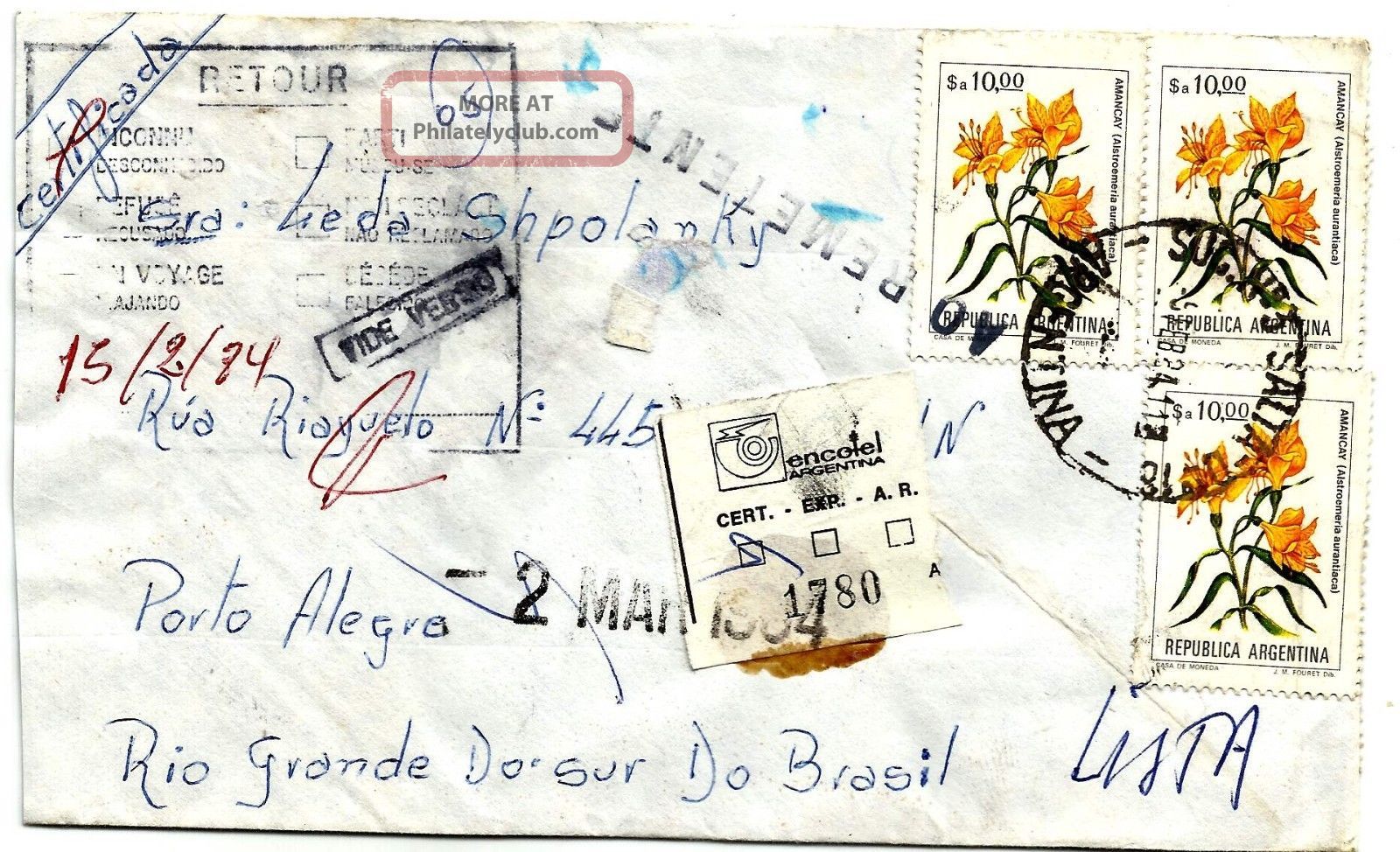 Salta February 5th1984 Registered Inflation - Brazil Postage Returned Sender Latin America photo