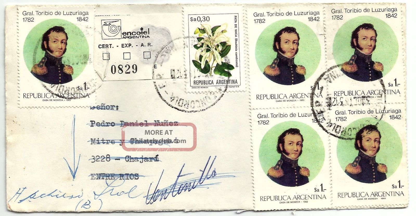 Concordia Registered To ChajarÍ 1983 Inflation Rate Postage Flowers Returned Latin America photo