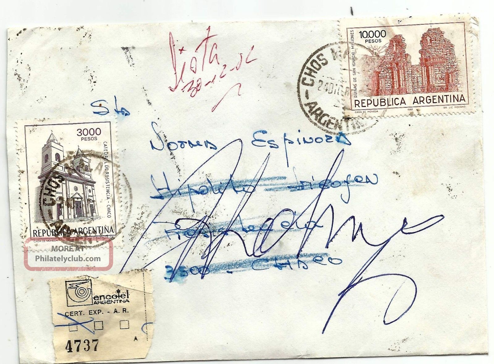Chos Malal,  Neuquen - Resistencia 1982 Inflation Registered,  Returned Postage Latin America photo