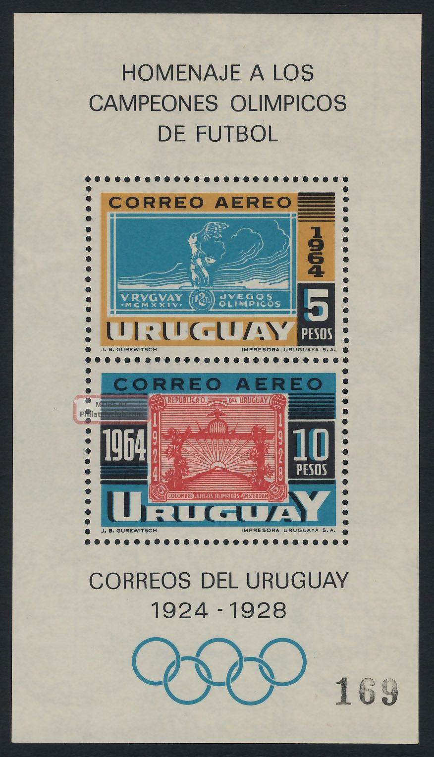 Uruguay C282 Stamp On Stamp,  Olympic Games Latin America photo