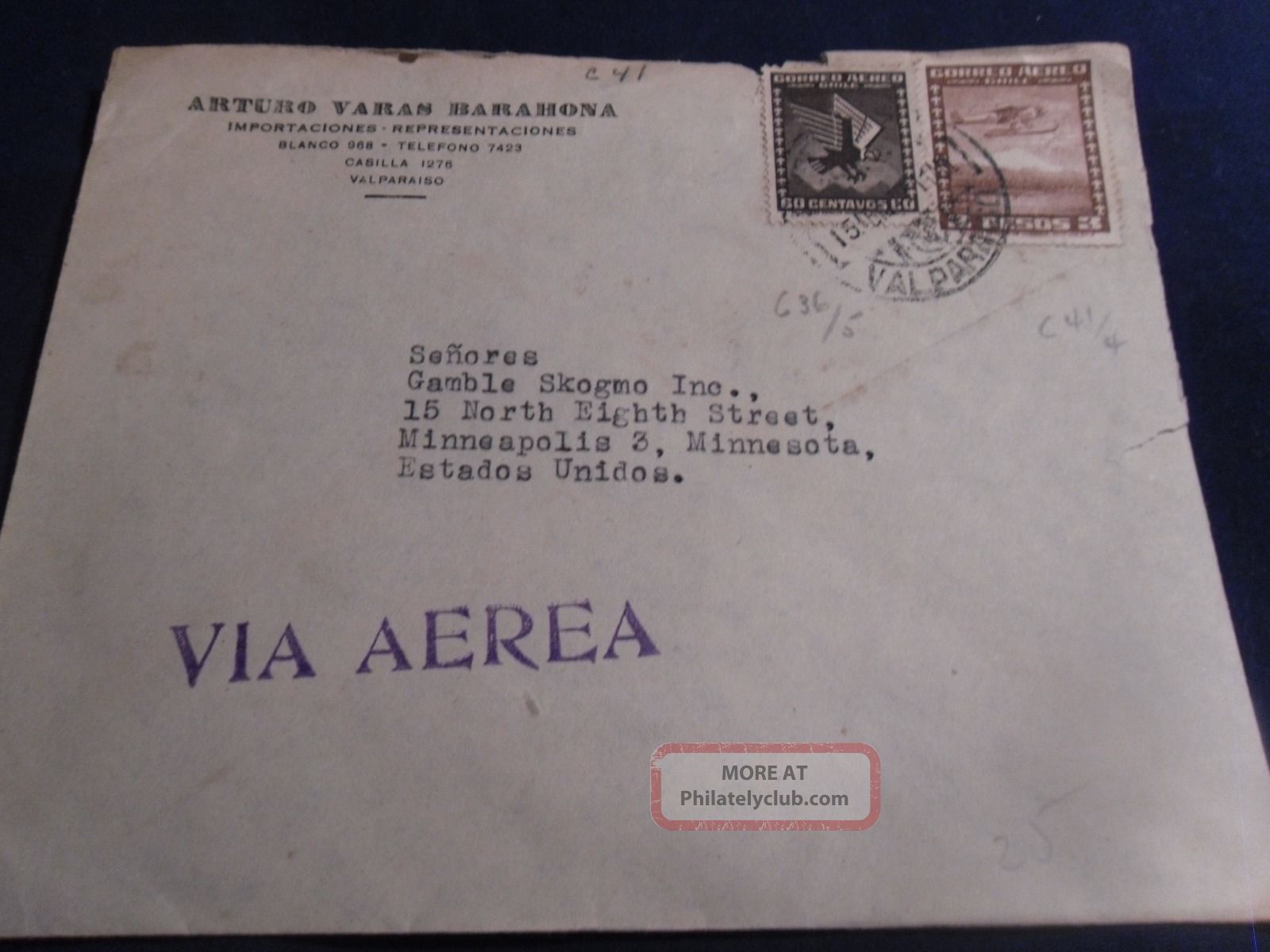 3 Pesos Chile Air Mail Cover Stamp Latin America photo