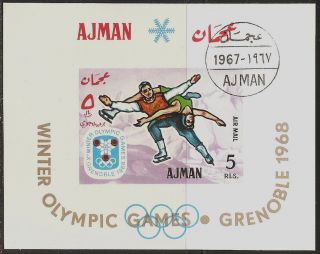 Uae Ajman: 1967 Winter Olympic Games - 5 Rls Air Mail Souvenir Sheet (cto) photo