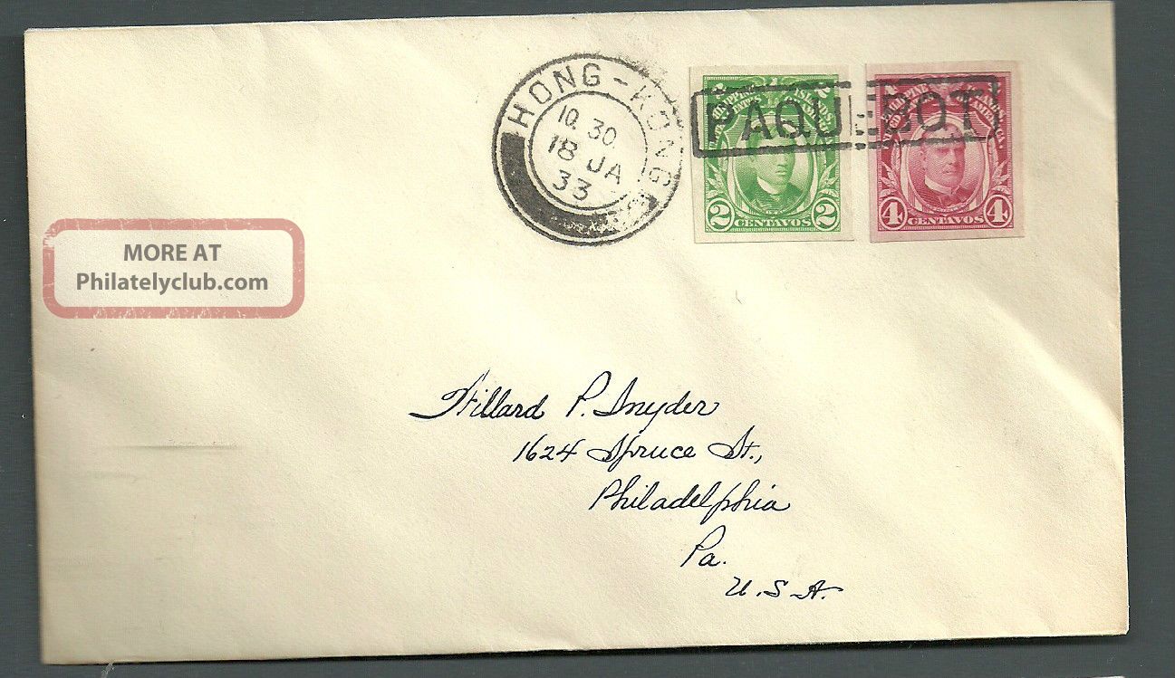 Paquebot Cover From Liner 1933 Sent At Hong Kong To Philadelphia, Worldwide photo