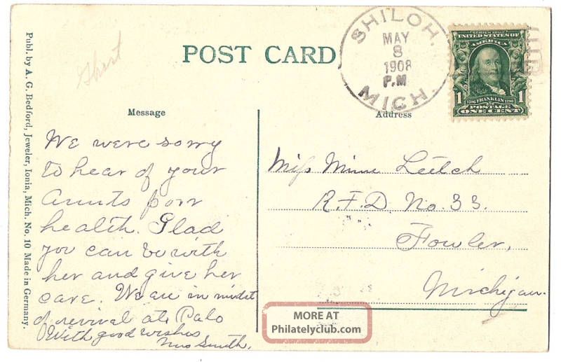 Shiloh Mchigan,  Dead Post Office,  1908 Postcard Dpo Worldwide photo