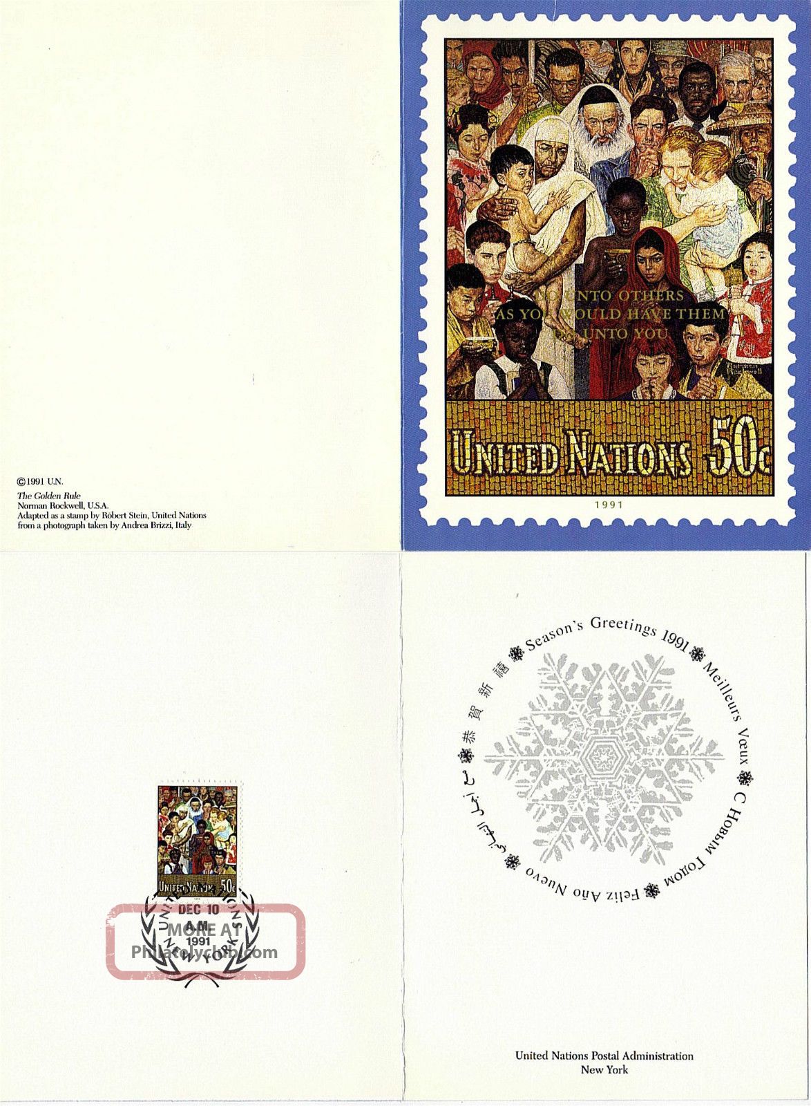 United Nations 1991 Christmas Card York Shs To Inside Worldwide photo