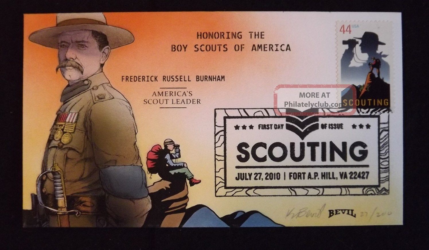 4472 Boy Scouts First Day Cover,  Hand Painted By Kendal Bevil 27 Of 200 Organizations photo