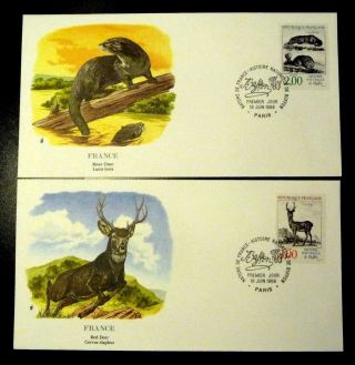 France 2,  00 Fr & 3,  00 Fr Fdc Flora And Fauna Of The World Red Deer/river Otter photo