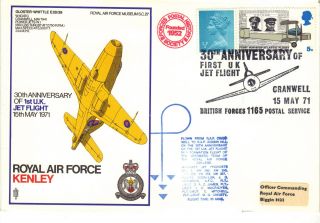 1971 Raf Sc27 30th Anniv 1st Uk Jet Flight Kenley Brps1165 Flown Cover Ref:fp40 photo