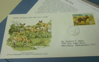 1977 Wwf Ghana Fdc African Wild Dog Issue 55 Panda Stamp & Envelope W/card photo