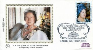 4 August 1980 Queen Mother 80th Birthday Small Benham Silk Bs8a First Day Cover photo