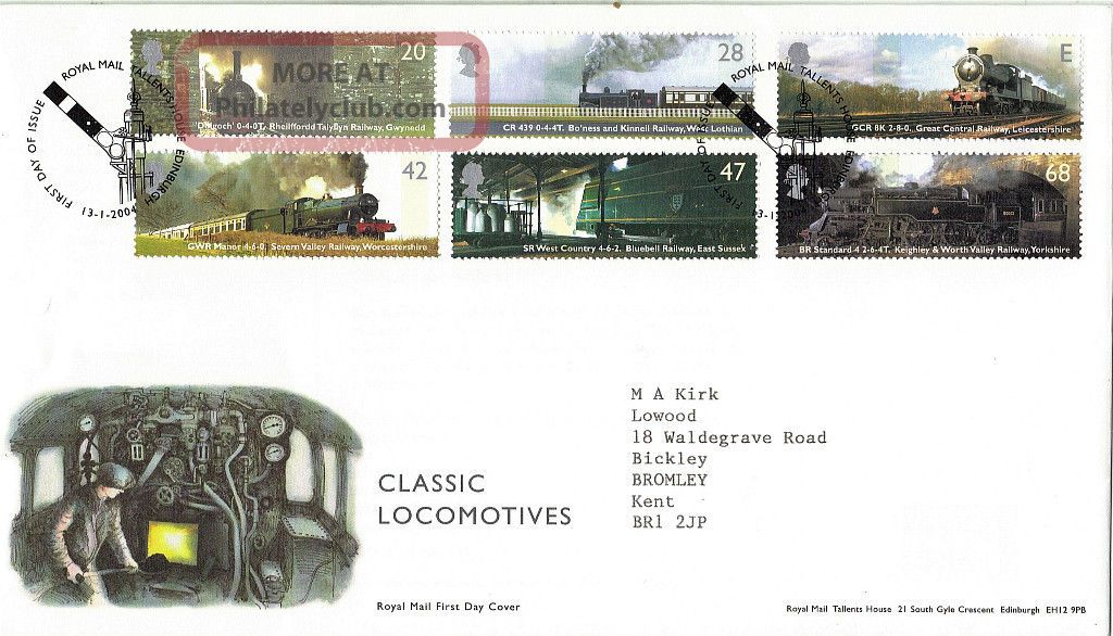 13 January 2004 Classic Locomotives Royal Mail First Day Cover Bureau Shs Transportation photo