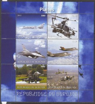 2011 Aviation Airplanes Helicopters Sheet Of 6 Mdcb 1332 photo