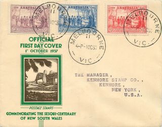 Australia - 1937 Cacheted First Day Cover Sg 193 - 195 Nsw 150th Anniversary photo