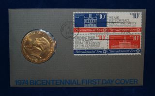 1974 American Revolution Bicentennial Medallion W/ Fdc Envelop - photo