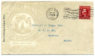 Scott 332 On An Illustrative Cover From The State Of Maine,  1911,  State Assesor photo