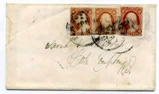 Three Sc 26 On Cover From York To Little Compton,  Ri,  1858,  One Pair photo