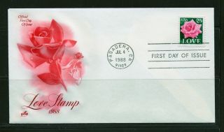 First Day Cover Love Stamp 25c ' Pink Rose ' Scott 2378 Artcraft Fdc 1988 photo