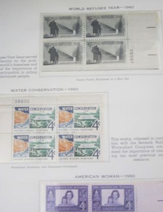 Plate Block Stamp Sheet World Refugee,  Water Conserv. ,  Amer.  Woman 1960 photo