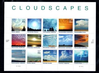 Oddlots: Us Sheet Scott 3878, ,  Never Hinged,  Pane Of 15,  37¢ Cloudscapes photo