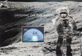Landing On Moon Souvenir Sheet With Express Mail Hologram Stamp Scott 3413 photo