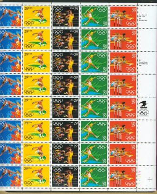 Us Stamp 1992 Olympics Complete Pane Of 40 Scott 2553 - 2557 And photo