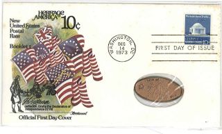 Heritage America Spirit Of 76 Coil Fdc First Day Cover 12/14/73 W/ Penny photo